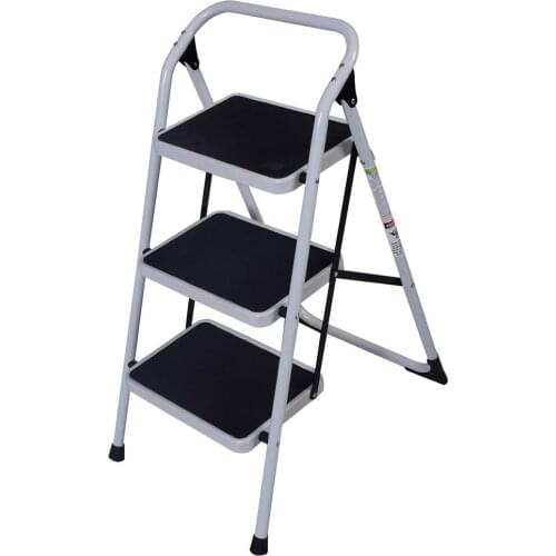 Home Use 3-Step Short Handrail Iron Ladder Black White Short Armrest Household Iron Ladder Folding Step Step Ladder