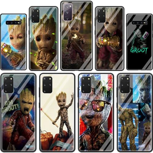 Cute groot Tempered Glass Phone Case for Samsung Galaxy S21 S20 FE S10 Note 10 20 Ultra 5G 9 S9 Plus S10e Cover Coque