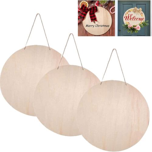 3pcs DIY Wood Hanging Sign 30cm Slices Painting Writing With Ropes Crafts 2 Holes Round Blank Unfinished Plaque Pyrography