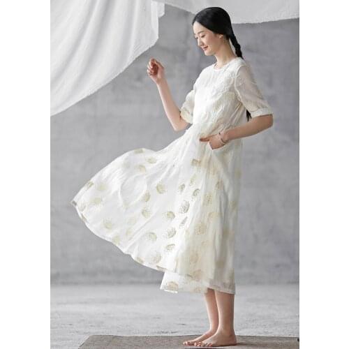 Design Suit-dress Cotton Embroidered Easy Sen Woman Literature Dress 80607