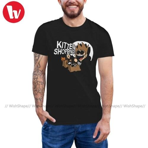 Eddsworld T Shirt EDDSWORLD KITTEN SHOPPING T-Shirt Cute Streetwear Tee Shirt Printed Short-Sleeve Man Tshirt