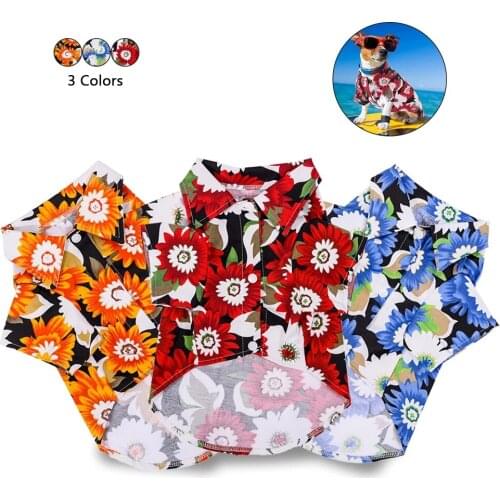 Hawaiian Style Dog Shirt Flowers Printed Small Medium Dogs Clothes Short Sleeve Puppy Cats Vest Shirts Pets Costumes Supplies