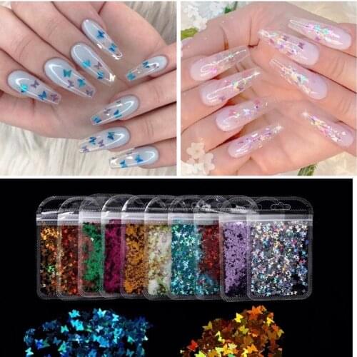 Holographic Butterfly Flakes Nail Art Glitter Sparkly 3D Laser Butterfly Sequins Tips DIY Polish Nail Art Decorations Manicure