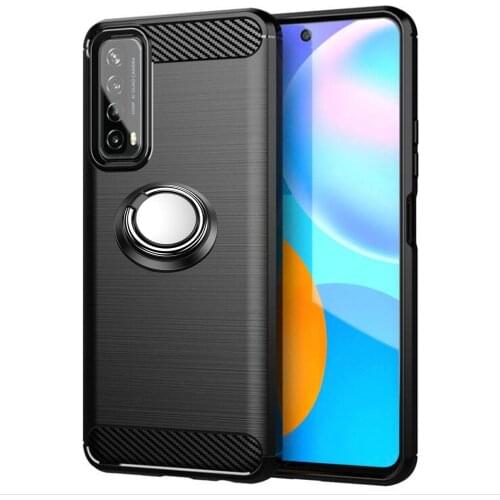 HONOR 10X Lite Case Luxury Brushed Carbon Fiber Phone Case For Huawei honor 10X lite DNN-LX9 Magnetic Ring Holder Cover