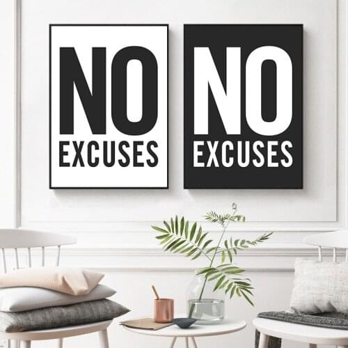 Modern Black White Inspiring Word Art Canvas Painting Print No Excuses Quotes Poster Wall Pictures For Office Home Decor YX196