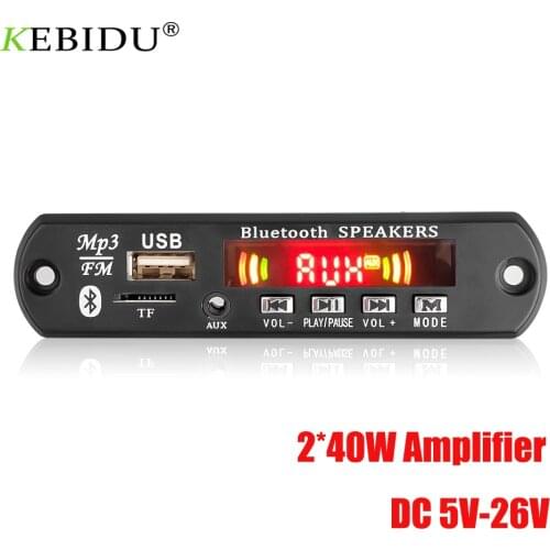 KEBIDU 2*40W Wireless Bluetooth MP3 WMA Decoder Board MP3 Player With Amplifier Car Audio USB TF FM Radio Module For Car Speaker