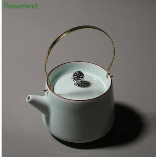 Indigo Glaze Japanese Style Ceramic Teapot Handle Tea Pot Teaware Kung Fu Tea Set Tea Maker Household Retro Scented Tea Kettle