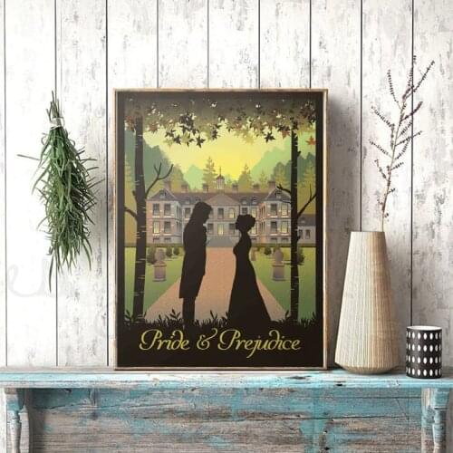 Pride and Prejudice Book & Movie Poster Prints Jane Austen Gifts Vintage Wall Art Canvas Painting Picture Home Room Wall Decor