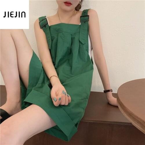 Korea Green Rompers Womens Jumpsuit Shorts Summer Casual Loose Sleeveless Jumpsuit Suspenders Bib Short Pants Wide Leg Playsuits