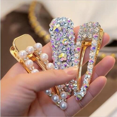 Korean Imitation Rhinestone Women Hairpin Crystal Hair clip Shiny Alloy Toothed Pearl Head Clip Duckbill Hair Accessories