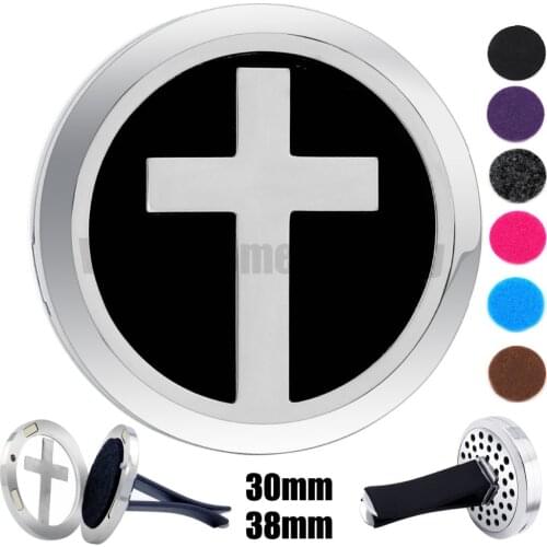 Cross 30mm-38mm Magnet Diffuser 316 Stainless Steel Car Aroma Locket Free Pads Essential Oil Car Diffuser Lockets