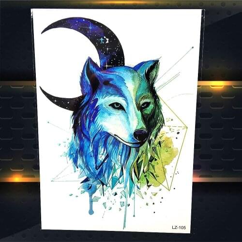 Cool Women Triangle Geometry Wolf Totem Temporary Tattoo Stickers Men Body Art Painting Tatoo Blue Moon Green Fake Flash Tattoo