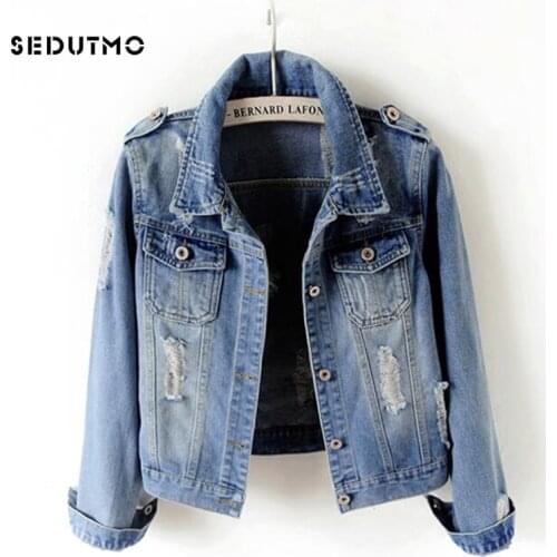 SEDUTMO Plus Size 6XL Ripped Jean Jacket Women Denim Coat Boyfriend Streetwear Harajuku Vintage Autumn Basic Outerwear ED359