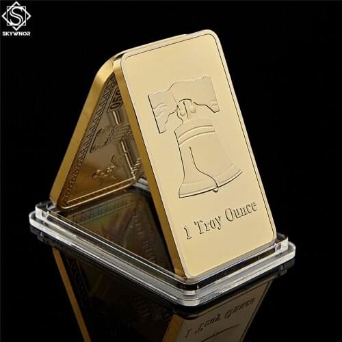 Liberty Bell Bullion Bar One Troy Ounce 999/1000 Fine Replica Gold Clad Bars with Coin Capsule