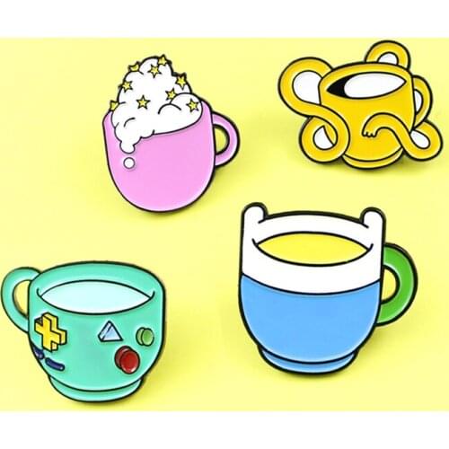 Cute Adventure Comics Cup Brooch Pin Finn Bmo Jake Dog Princess Bubblegum Funny Enamel Brooches badge Kids Gift jewelry Spille