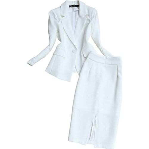 Fashion suit female New Early autumn casual suit female temperament Slim OL white business suit + skirt two-piece suit women
