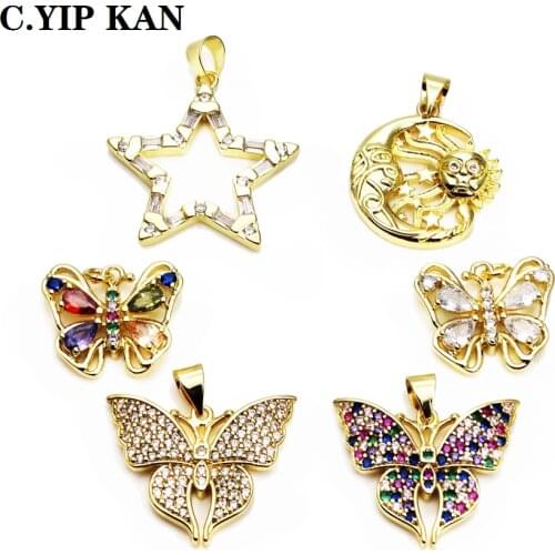 Fashion multicolored zircon pendant Colorful butterfly parrot pendant Moon pendant DIY necklace jewelry accessories