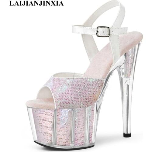 LAIJIANJINXIA New Crystal Sparkling Glitter Sandals 15 Cm Ultra High Heels Platform Dance Shoes Womens Crystal Shoes