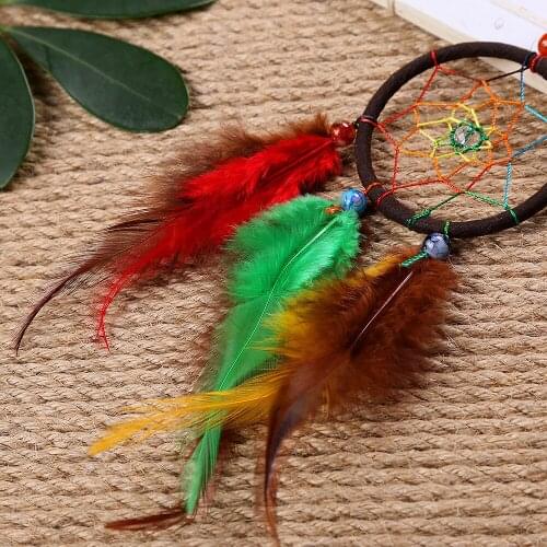 New Indian Literary Pastoral Style Dream Catcher Hanging Color Feather Mini Dream Catcher To Send Friends Gifts