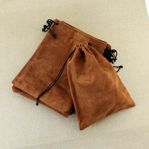 Wholesale 50pcs/lot 15x20cm High-grade Coffee Color Drawstring Chirstmas Jewelry Velvet Packing Gift Bags Can Customized Logo