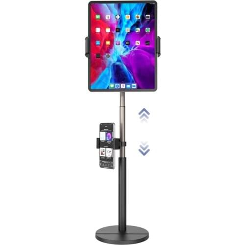 Tablet Stand Holder with Phone Mount, Height Adjustable Tablet & Phone Stand for Desk for iPad Holder Dock