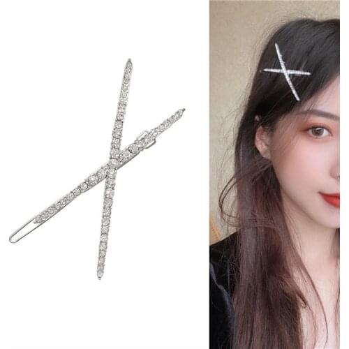 Simple Rhinestone X Shaped Barrette Hairpin Classic Cross Hair Clips for Women Girl Hair Sticks Scrunchie 2021 New Arrival Trend