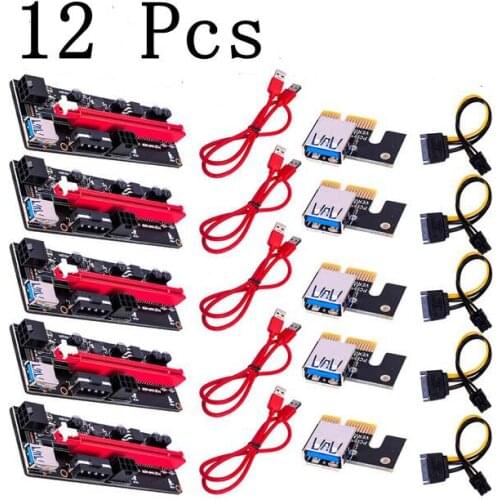 12 Pcs VER009 USB 3.0 PCI-E Riser VER 009S Express 1X 4x 8x 16x Extender pcie Riser Adapter Card SATA 15pin to 6 pin Power