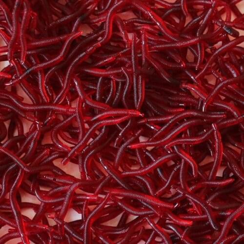 100pcs Lifelike Red Worm Soft Lure 35mm Earthworm Fishing Silicone Artificial Bait Fishy Smell Shrimp Additive Bass Carp