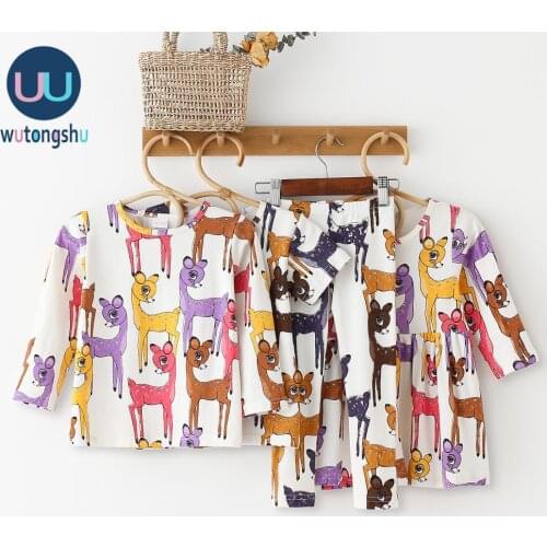 Christmas Family Matching Clothes for Boys Girls Long Sleeve Cotton Girls Dress Infant One Piece Baby Girl Tshirts + Pants Baby