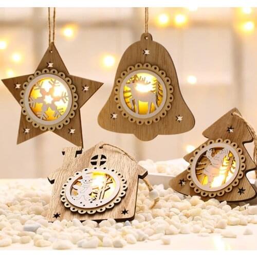 With Rope Christmas Hanging Wooden Light Ornaments Cutouts Embellishments Pendants Hanging Gifts Xmas Tree Decor Home Decoration