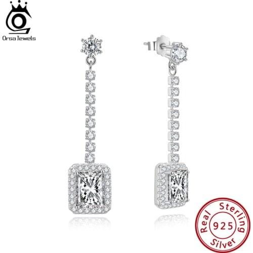 ORSA JEWELS 925 Sterling Silver Earring Pink 40mm AAAA CZ Rhodium Plated for Women/Girl Valentines Day/Halloween Gift SE333