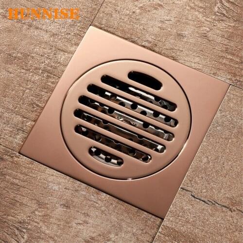 Bathroom Floor Drain for Copper Rose Gold Balcony Floor Drainers Deodorization Bathroom Shower Floor Drain Black Strainers