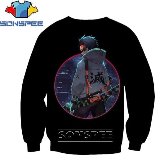 SONSPEE 3D Demon Slayer Anime Printed Casual Sweatshirt Crew Neck Autumn And Winter Round Printed Cartoon Loose Oversized Sweats