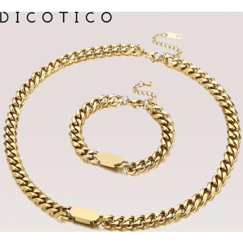 Cuban Chain Jewelry Set Bijoux Femme Gold Silver Color Stainless Steel Necklaces Bracelets Fashion Accessory Women Choker 2021