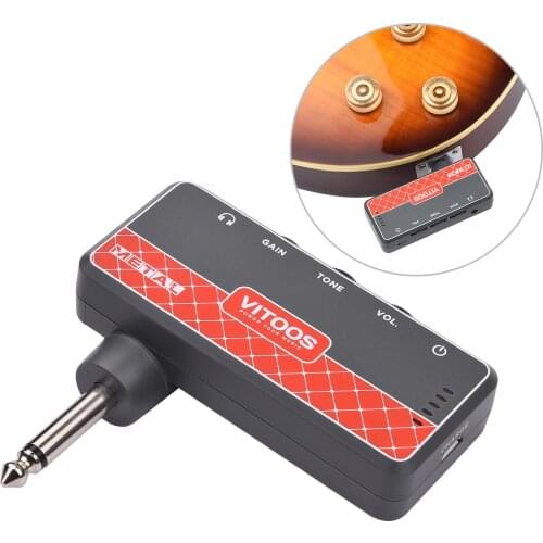 VITOOS ROCK Guitar Headphone Amp 1/4 Inch Plug 3.5mm Headphone Jack & Aux In with Gain Tone Volume Built-in Rechargeable Battery