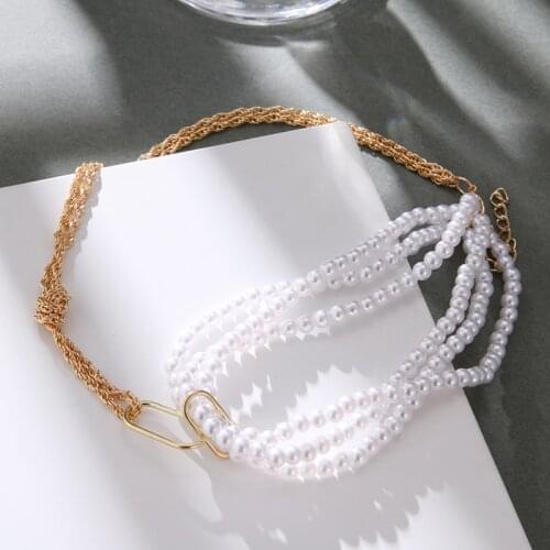 VKME Pearl layered Chains necklace for Women French Romantic pearl necklaces Wedding Party Clavicle Chain Necklace Jewelry
