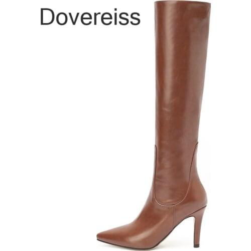 Dovereiss Fashion Female Boots Winter Silver Sexy Elegant Clear Heels Pointed Toe Stilettos Heels Knee High Boots