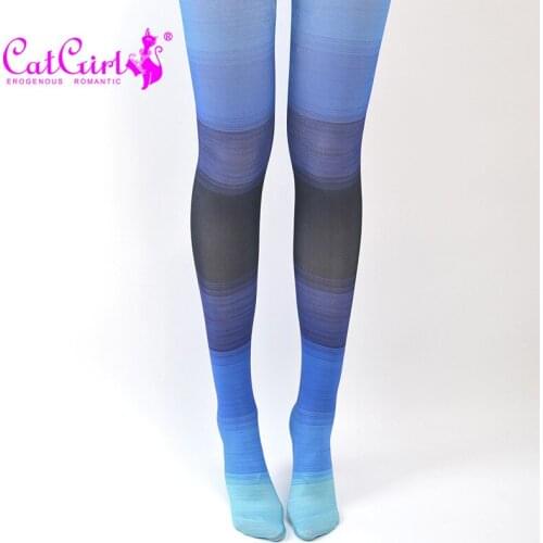 Womens gradual change color silk stockings net red striped pantyhose Korean style