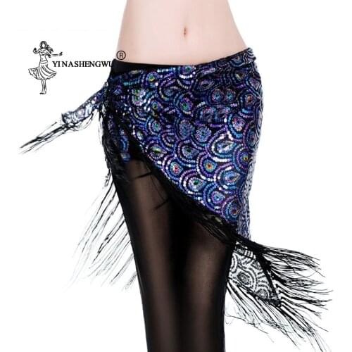Women Belly Dance Costume Hip Scarf Sequin Tassel Bellydance Belt Bellydancing Long Hip Scarf Waist Wrap Skirt Accessories New