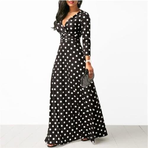 Long Maxi Dress Women V Neck Casual Beach Dresses For Women Polka Dot Boho Fashion 2019 Summer Long Dress Female Beach Cover Ups