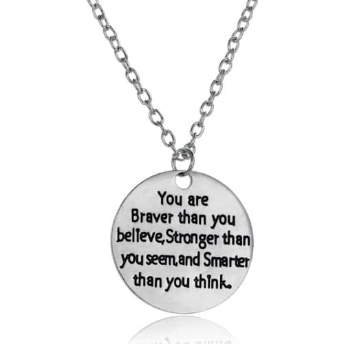You Are Braver Stronger Smarter Charm Long Chain Necklace Women Men Jewelry Family Friends Graduates Kids Encouragement Gifts