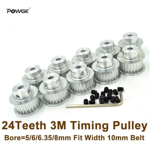 POWGE 50pcs 24 Teeth HTD 3M Timing Pulley Bore 5/6/6.35/8mm Fit Width 10mm HTD3M Belt 24T 24Teeth 3M Pulley CNC Engraving