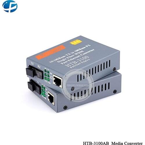 1pair Free shipping HTB-3100A/B 100Base Fiber optic Media Converter 25KM SC single mode 1310nm/1550nm 10/100Mbps Media Converter