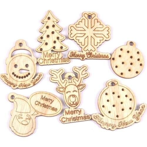 10pcs Santa Claus Elk Wooden Hanging Christmas Tree Pendants Ornaments Wood Crafts Navidad Party Decoration Natal Home Decor