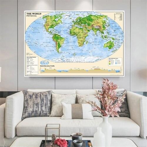 150*100 cm The World Topography Map Physical Map Non-woven Canvas Painting Wall Poster Home Decor Children Study Supplies