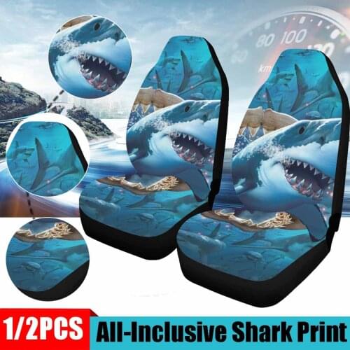 2pcs 3D Shark Animal Printed Car Seat Cover for General Motors Front Seat Protector Cushion Full Cover for Most Car for SUV