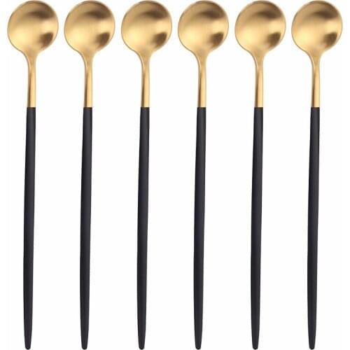 6 Pcs Stainless Steel Spoon Set Food Grade Creative Long Handle Ice Cream Tea Coffee Spoons Kitchen Accessories Dessert Flatware