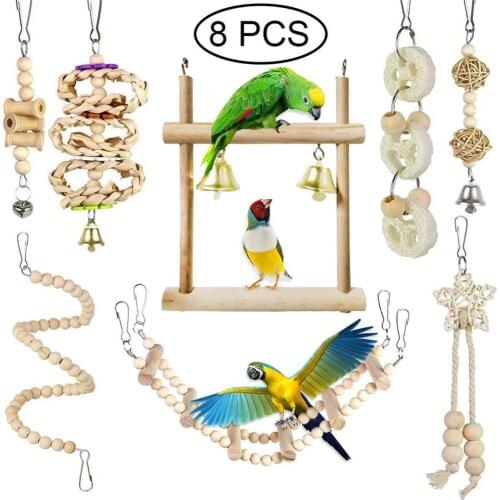8pcs/set Wooden Parrot Chewing Toy Bird Toy Swing Soft Ladder Wooden Bead Spiral Staircase