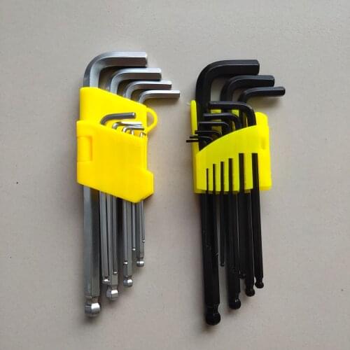 9pcs 1.5mm - 10mm Metric Allen Nickel Plating Hexagon Keys Set Ball Point End Long Arm Hex Key Wrench