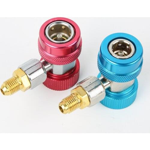2pcs Car Adjustable R134A Adapter Fittings Quick Coupler High Low AC Freon Manifold Gauge Hose Conversion Kit, 1/4" HVAC